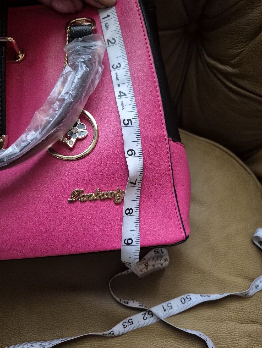 Pink and Black Structured Satchel with Gold Accents - Picture 9 of 9
